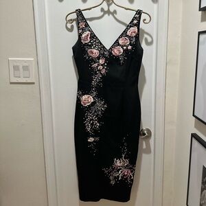 Jovani Black Dress with Pink Floral Embroidery